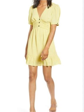 Anthropologie Moon River Polka Dot Mini Dress Size Small Yellow & Black